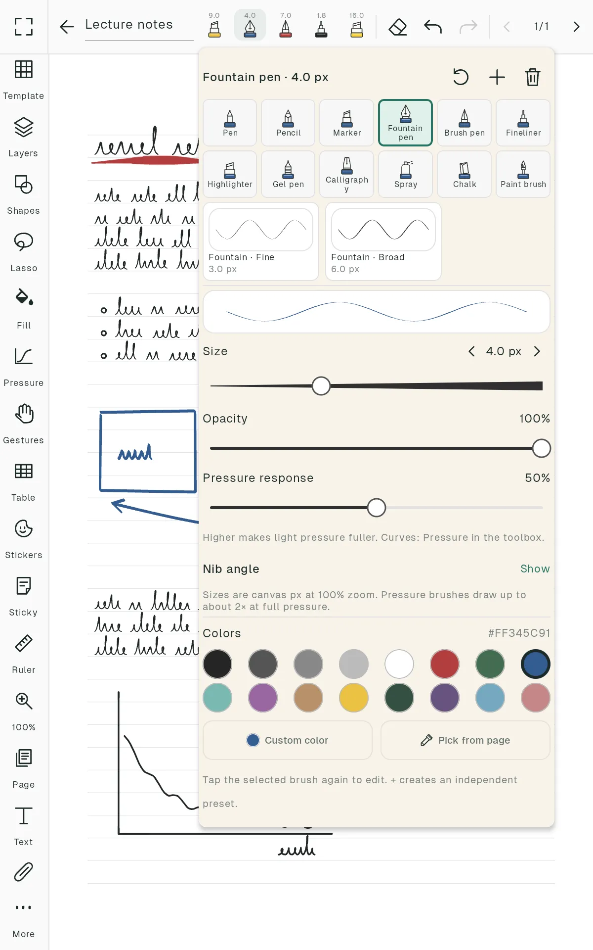 Folio brush panel with pens, pencils and paint brushes