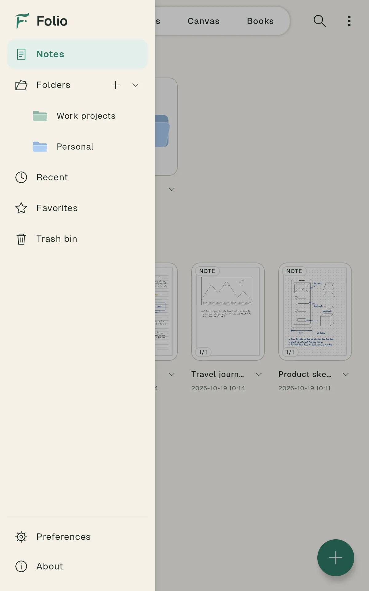 The library sidebar with folders, recent, favorites and trash
